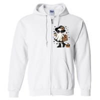 Cute Halloween For Women Halloween Ghost Coffee Full Zip Hoodie