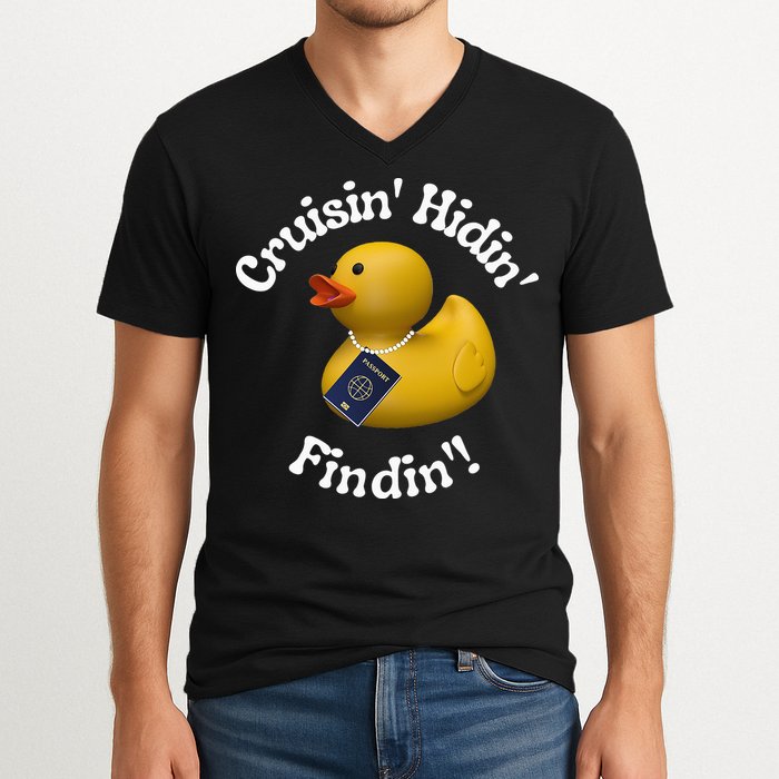 Cruising Hiding Finding Rubber Ducks Passport Hunt Hide Find V-Neck T-Shirt