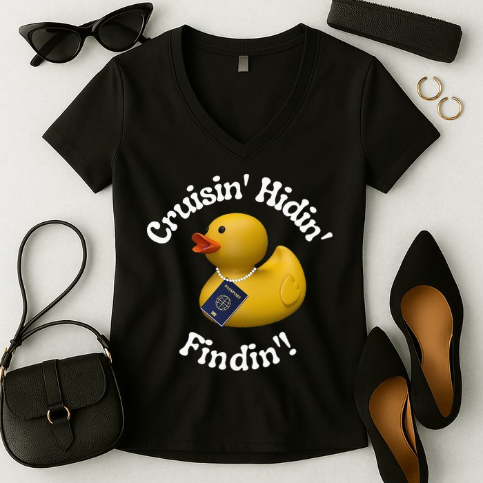 Cruising Hiding Finding Rubber Ducks Passport Hunt Hide Find Women's V-Neck T-Shirt