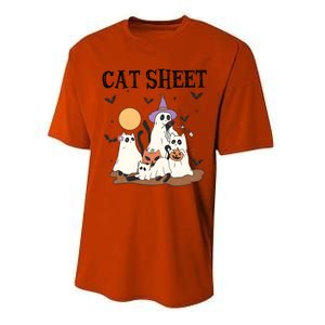 Cat Halloween Funny Ghost Cat Performance Sprint T-Shirt