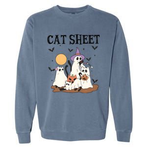 Cat Halloween Funny Ghost Cat Garment-Dyed Sweatshirt