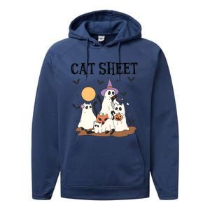 Cat Halloween Funny Ghost Cat Performance Fleece Hoodie