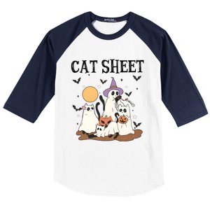 Cat Halloween Funny Ghost Cat Baseball Sleeve Shirt