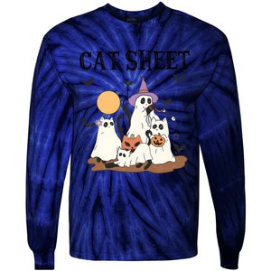 Cat Halloween Funny Ghost Cat Tie-Dye Long Sleeve Shirt