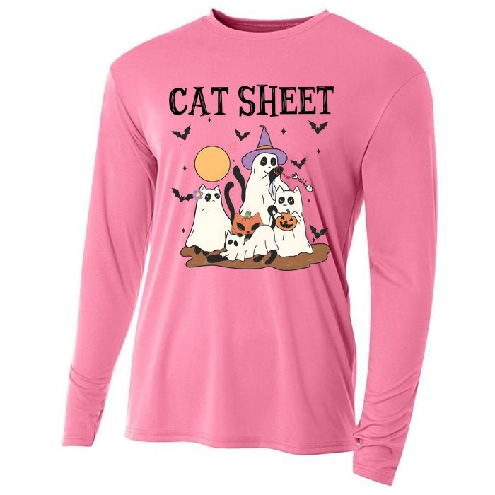 Cat Halloween Funny Ghost Cat Cooling Performance Long Sleeve Crew