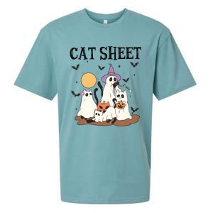 Cat Halloween Funny Ghost Cat Sueded Cloud Jersey T-Shirt