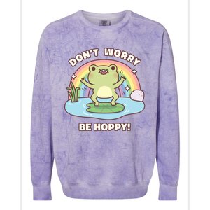 Cute Happy Frog Dont Worry Be Hoppy Funny Pun Quote Colorblast Crewneck Sweatshirt