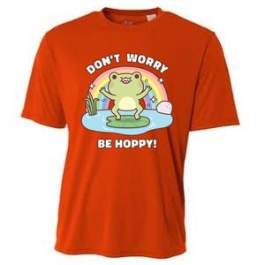 Cute Happy Frog Dont Worry Be Hoppy Funny Pun Quote Cooling Performance Crew T-Shirt