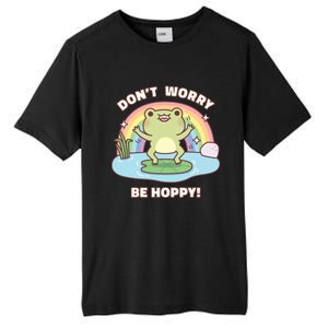 Cute Happy Frog Dont Worry Be Hoppy Funny Pun Quote Tall Fusion ChromaSoft Performance T-Shirt