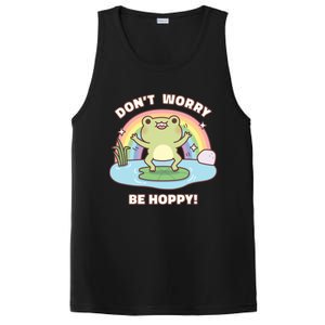 Cute Happy Frog Dont Worry Be Hoppy Funny Pun Quote PosiCharge Competitor Tank