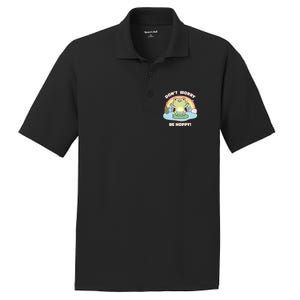 Cute Happy Frog Dont Worry Be Hoppy Funny Pun Quote PosiCharge RacerMesh Polo