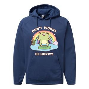 Cute Happy Frog Dont Worry Be Hoppy Funny Pun Quote Performance Fleece Hoodie