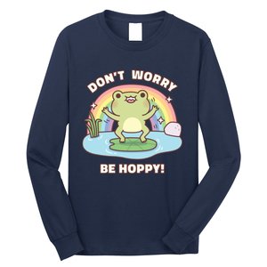 Cute Happy Frog Dont Worry Be Hoppy Funny Pun Quote Long Sleeve Shirt