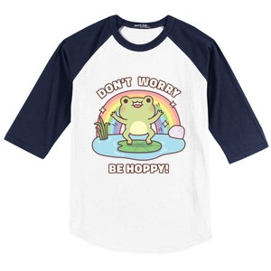 Cute Happy Frog Dont Worry Be Hoppy Funny Pun Quote Baseball Sleeve Shirt