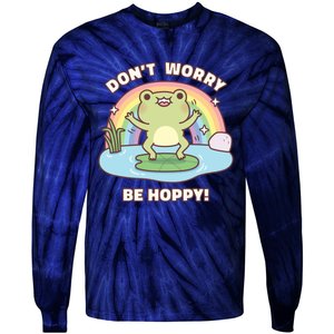 Cute Happy Frog Dont Worry Be Hoppy Funny Pun Quote Tie-Dye Long Sleeve Shirt