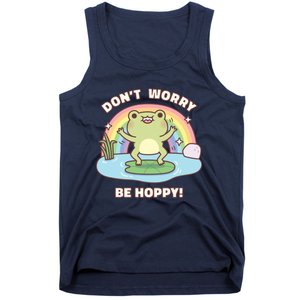 Cute Happy Frog Dont Worry Be Hoppy Funny Pun Quote Tank Top