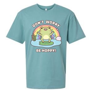 Cute Happy Frog Dont Worry Be Hoppy Funny Pun Quote Sueded Cloud Jersey T-Shirt