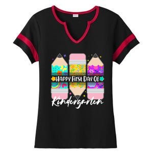 Cute Happy First Day Of Kindergarten Ladies Halftime Notch Neck Tee