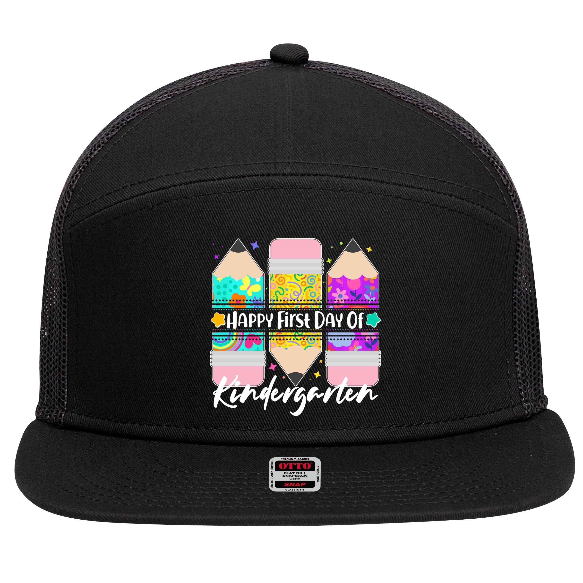 Cute Happy First Day Of Kindergarten 7 Panel Mesh Trucker Snapback Hat