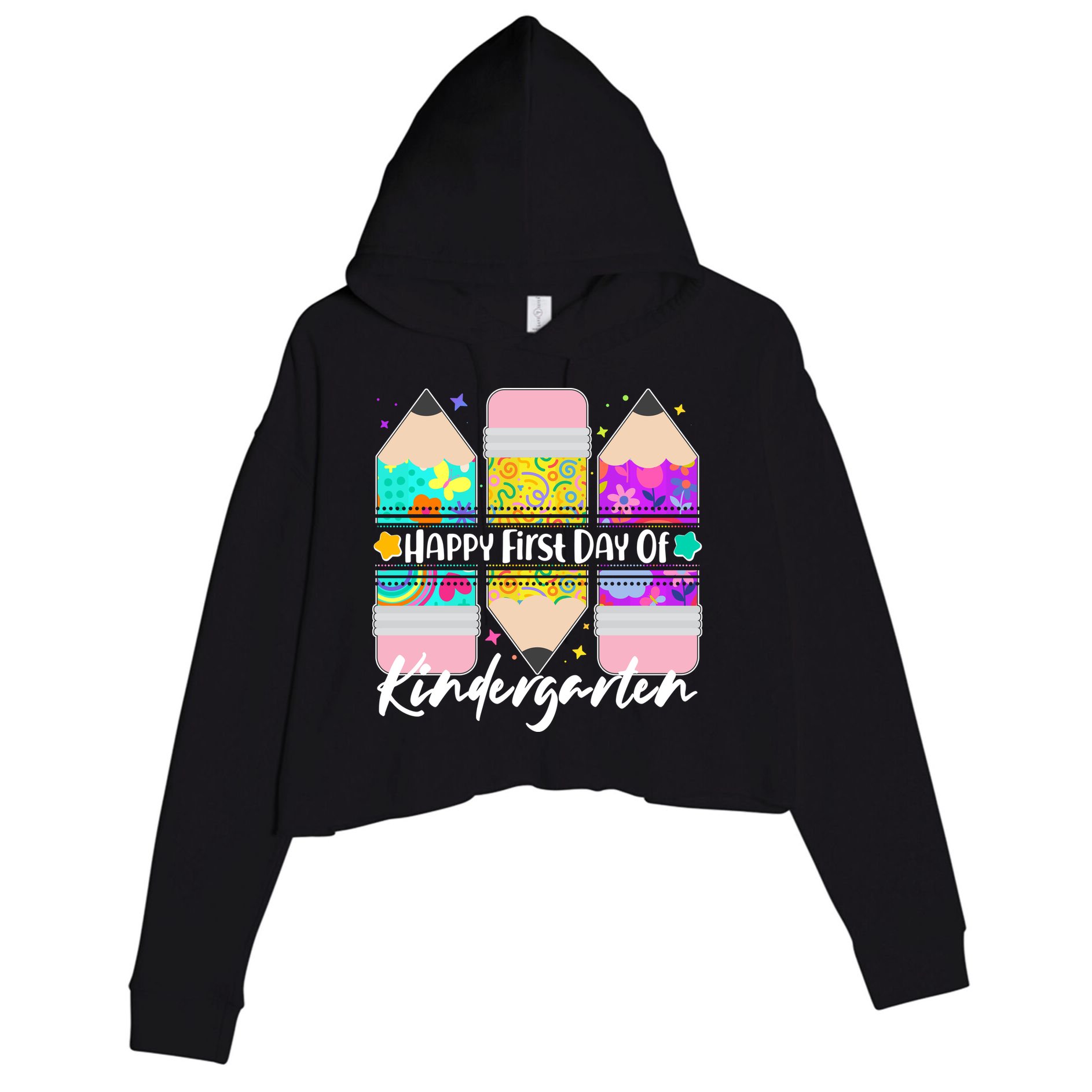 Cute Happy First Day Of Kindergarten Crop Fleece Hoodie