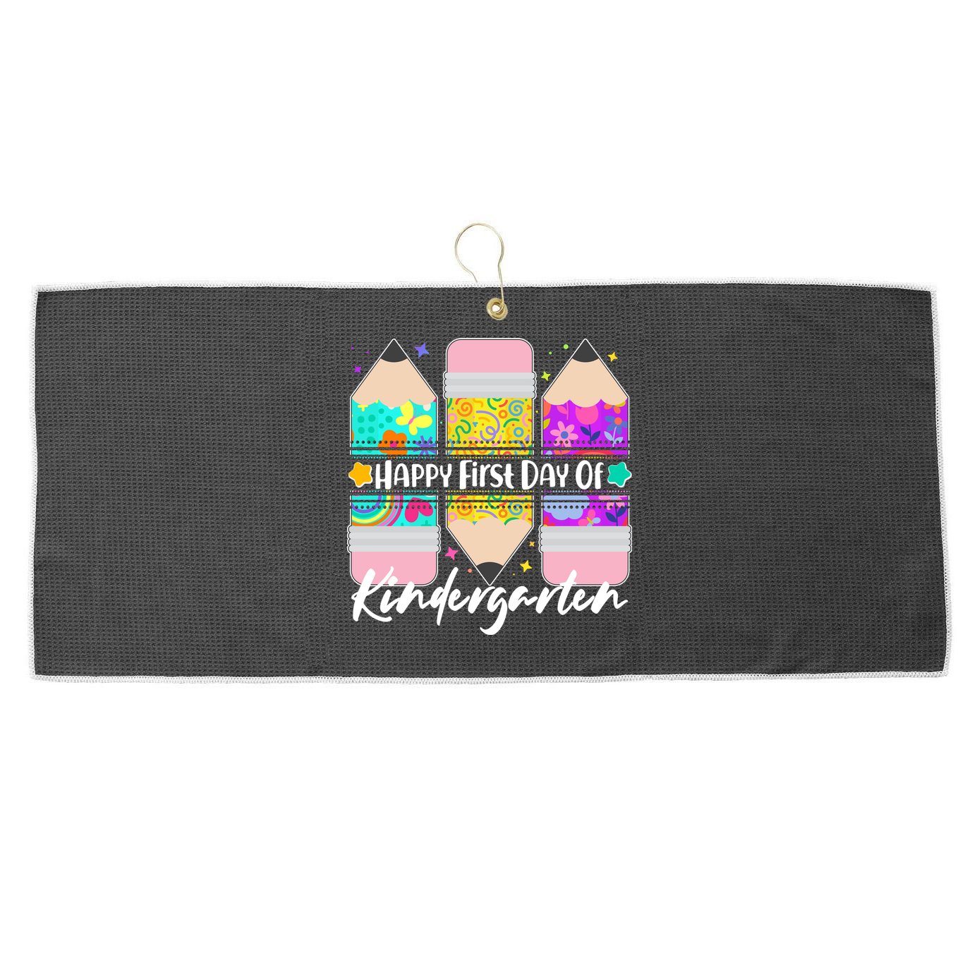 Cute Happy First Day Of Kindergarten Large Microfiber Waffle Golf Towel