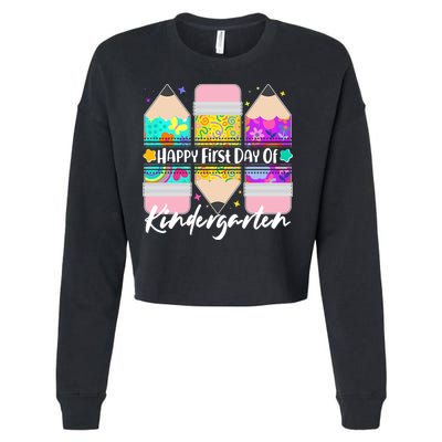 Cute Happy First Day Of Kindergarten Cropped Pullover Crew