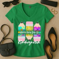 Cute Happy First Day Of Kindergarten Women's V-Neck T-Shirt