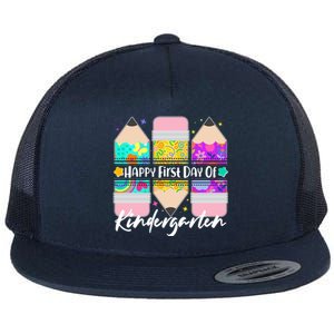 Cute Happy First Day Of Kindergarten Flat Bill Trucker Hat