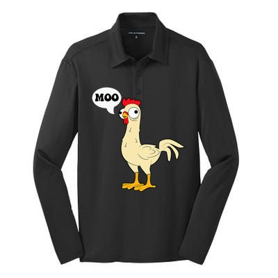 Chicken Hen Fowl Cow Funny Joke Dad Joke Silk Touch Performance Long Sleeve Polo