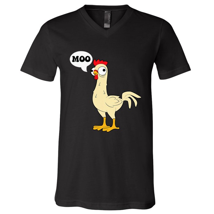 Chicken Hen Fowl Cow Funny Joke Dad Joke V-Neck T-Shirt