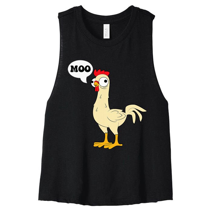 Chicken Hen Fowl Cow Funny Joke Dad Joke Women's Racerback Cropped Tank