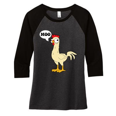 Chicken Hen Fowl Cow Funny Joke Dad Joke Women's Tri-Blend 3/4-Sleeve Raglan Shirt