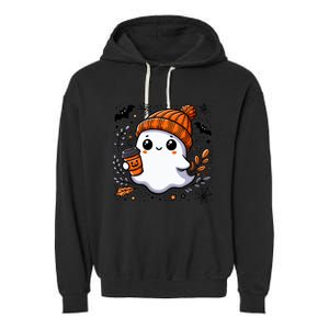 Cute Halloween For Wo Ghost Coffee Garment-Dyed Fleece Hoodie