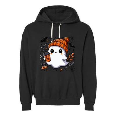 Cute Halloween For Wo Ghost Coffee Garment-Dyed Fleece Hoodie