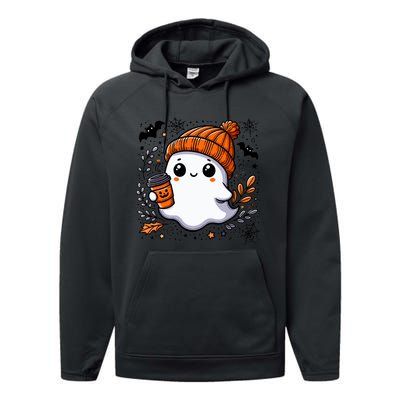 Cute Halloween For Wo Ghost Coffee Performance Fleece Hoodie