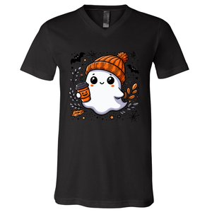 Cute Halloween For Wo Ghost Coffee V-Neck T-Shirt