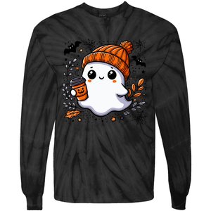 Cute Halloween For Wo Ghost Coffee Tie-Dye Long Sleeve Shirt