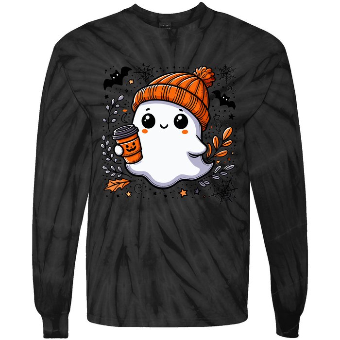 Cute Halloween For Wo Ghost Coffee Tie-Dye Long Sleeve Shirt