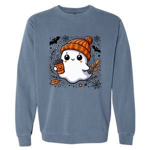 Cute Halloween For Wo Ghost Coffee Garment-Dyed Sweatshirt