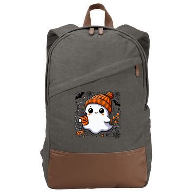 Cute Halloween For Wo Ghost Coffee Cotton Canvas Backpack