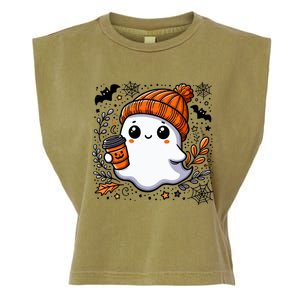 Cute Halloween For Wo Ghost Coffee Garment-Dyed Women's Muscle Tee