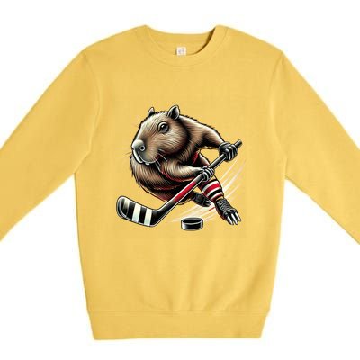 Capybara Hockey Funny Ice Hockey Player Gift Premium Crewneck Sweatshirt