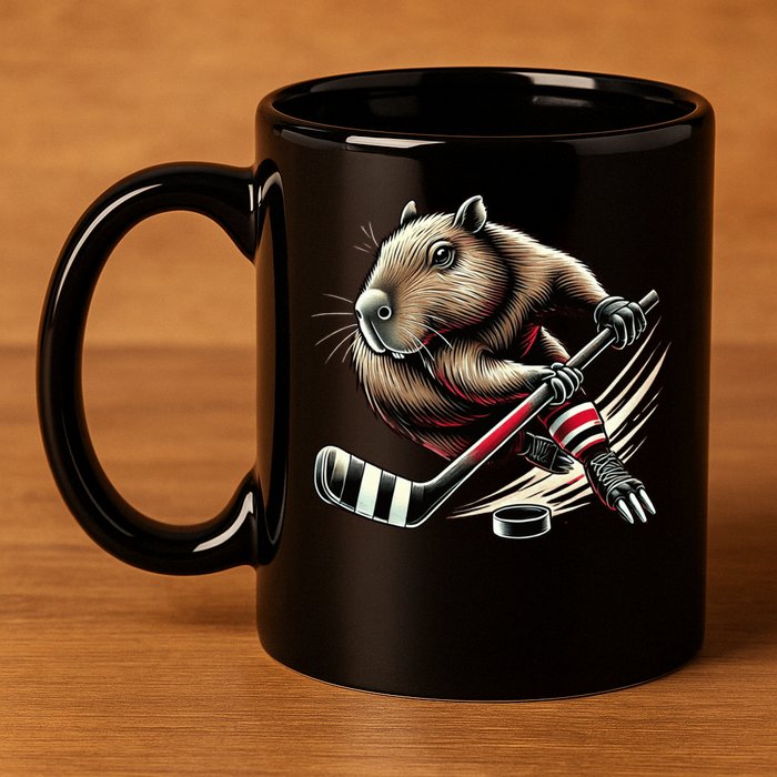 Capybara Hockey Funny Ice Hockey Player Gift 11oz C Handle Ceramic Mug