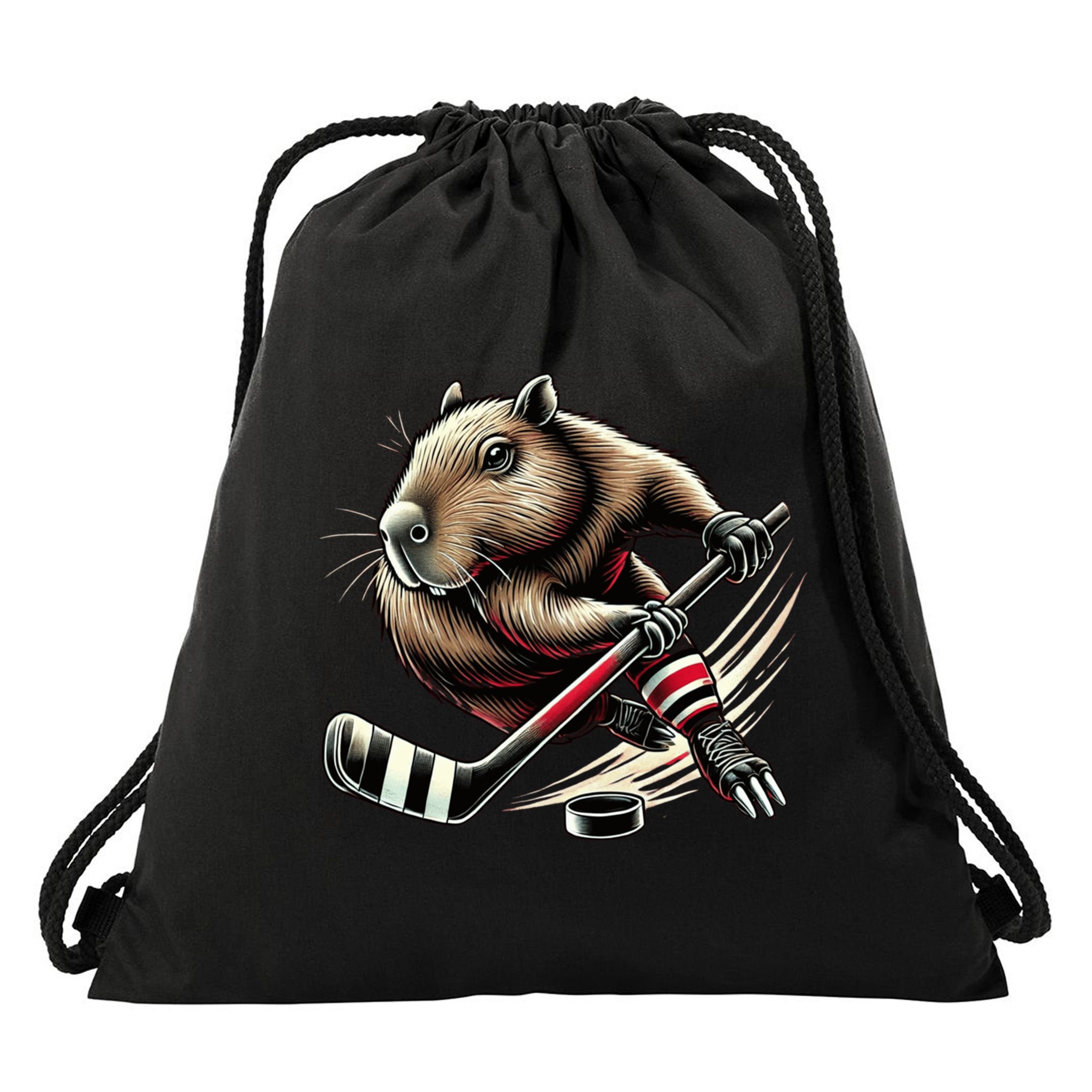 Capybara Hockey Funny Ice Hockey Player Gift Drawstring Bag