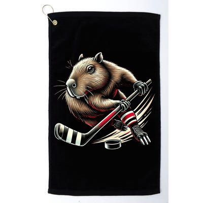 Capybara Hockey Funny Ice Hockey Player Gift Golf Towel