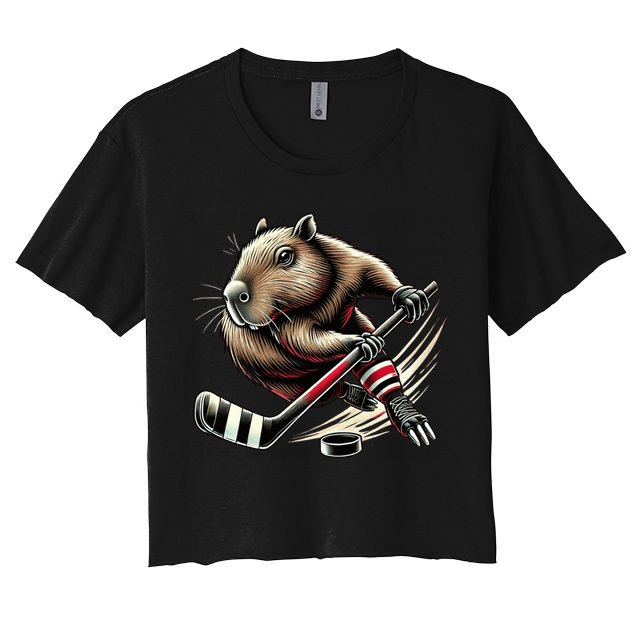 Capybara Hockey Funny Ice Hockey Player Gift Crop Top