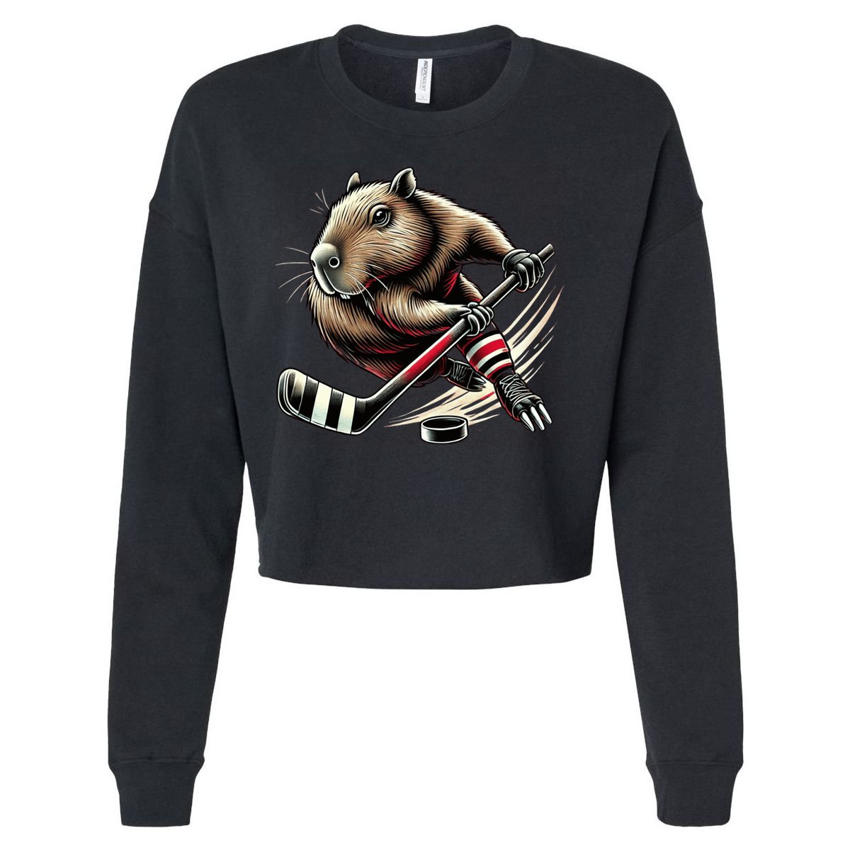 Capybara Hockey Funny Ice Hockey Player Gift Cropped Pullover Crew
