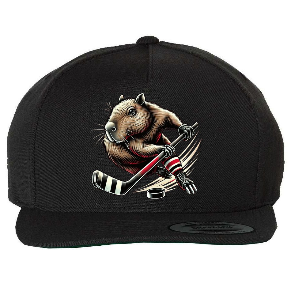Capybara Hockey Funny Ice Hockey Player Gift Wool Snapback Cap