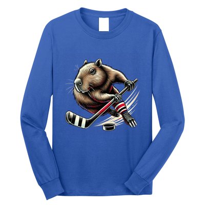 Capybara Hockey Funny Ice Hockey Player Gift Long Sleeve Shirt