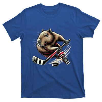 Capybara Hockey Funny Ice Hockey Player Gift T-Shirt